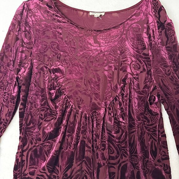 Ultra Pink top Womens XL Velvet Burnout‎ flare sleeve  Romantic Goth dark purple - Picture 3 of 5